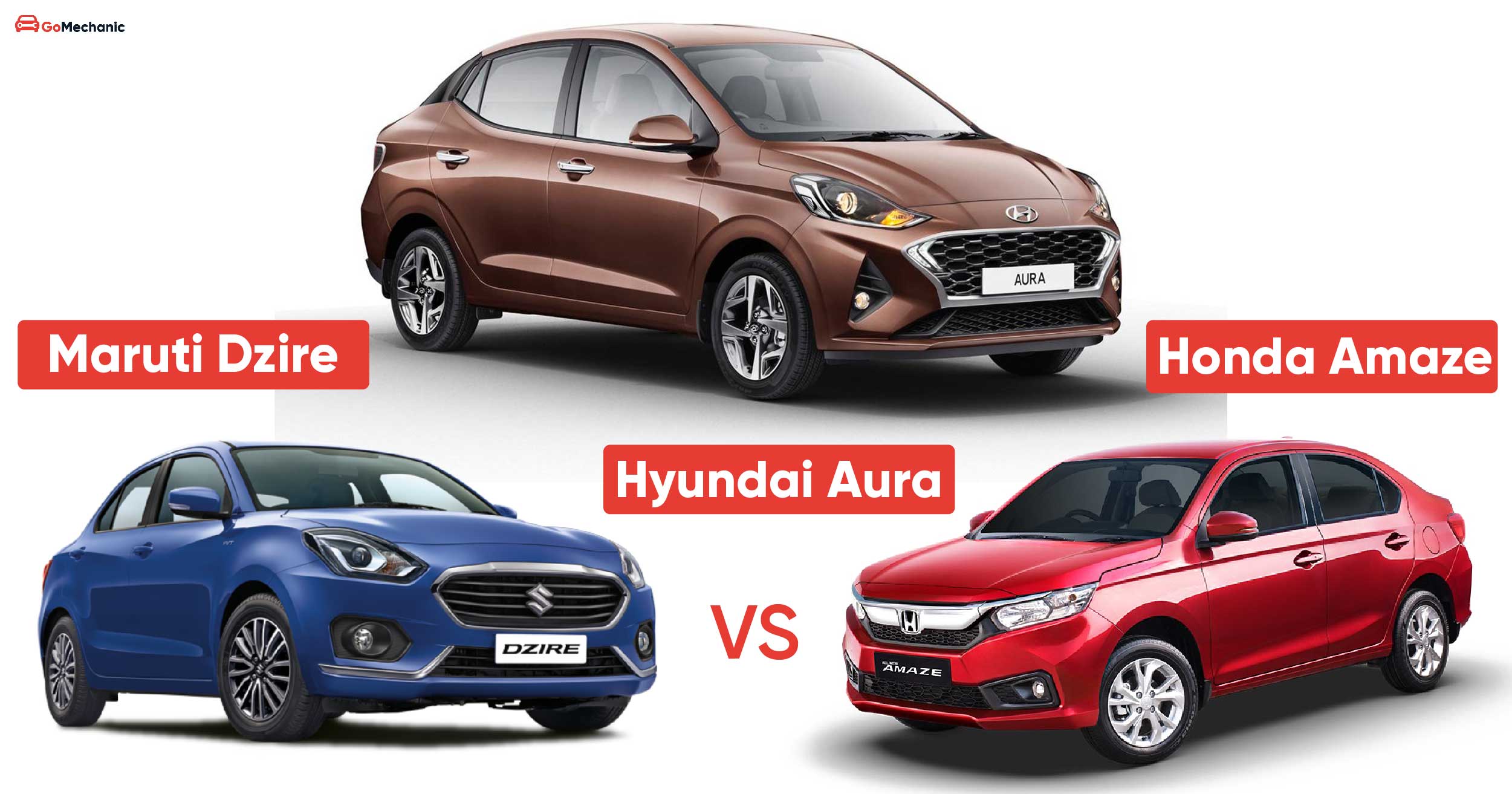 Hyundai Aura vs Maruti Suzuki Dzire vs Honda Amaze A Comparison