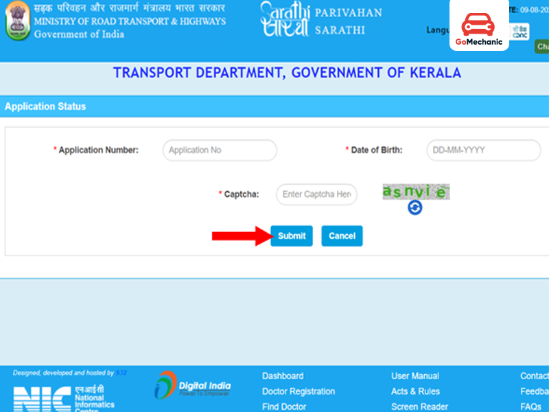 Checking Kerala Driving Licence Application Status