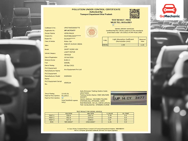 Validity of PUC Certificate
