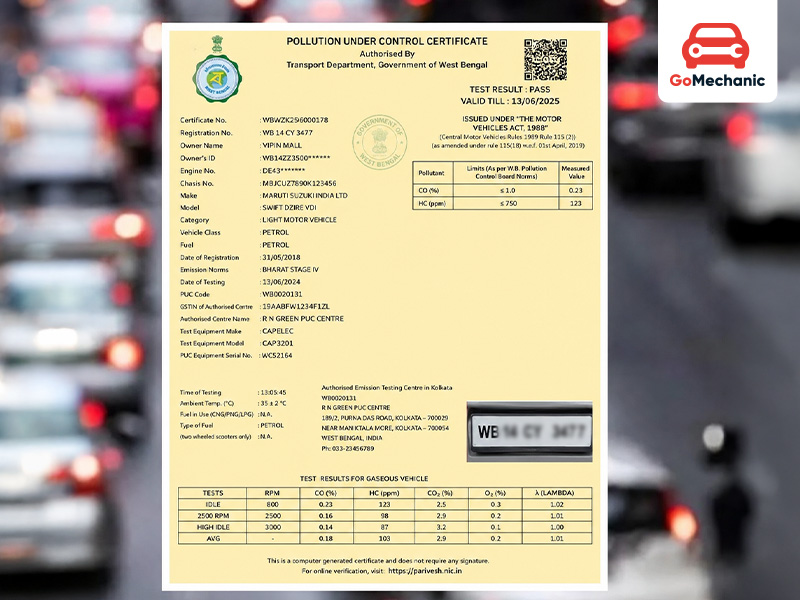 PUC Certificate Mandatory
